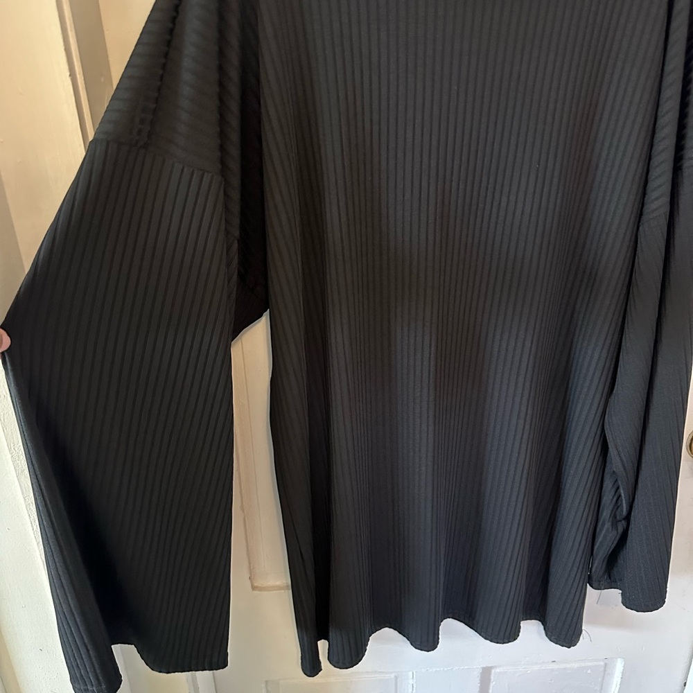 Black Ribbed Long Sleeve Top